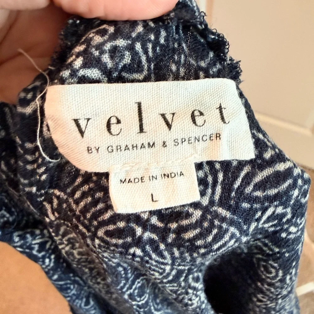 Velvet by Graham & Spencer Navy Printed Midi Dress Embroidered Size L - Picture 10 of 10